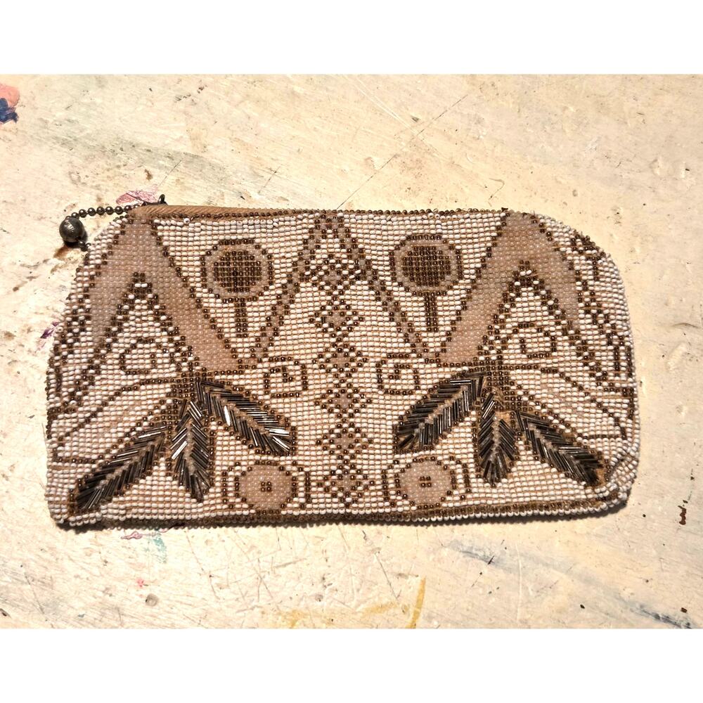 Talon Vintage Art Deco Flapper Girl Hand Beaded Clutch Hand Belt Loop Purse Bag